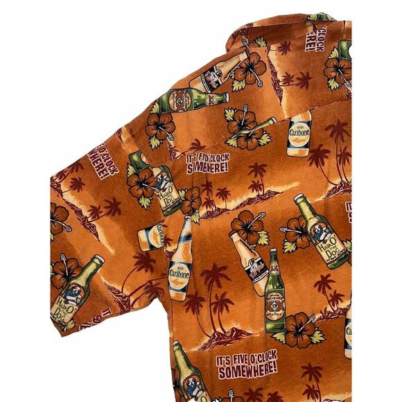 Big Dogs Shirt Size L Orange Floral Hawaiian It's 5 O'clock Somewhere 100% Silk - Picture 14 of 16